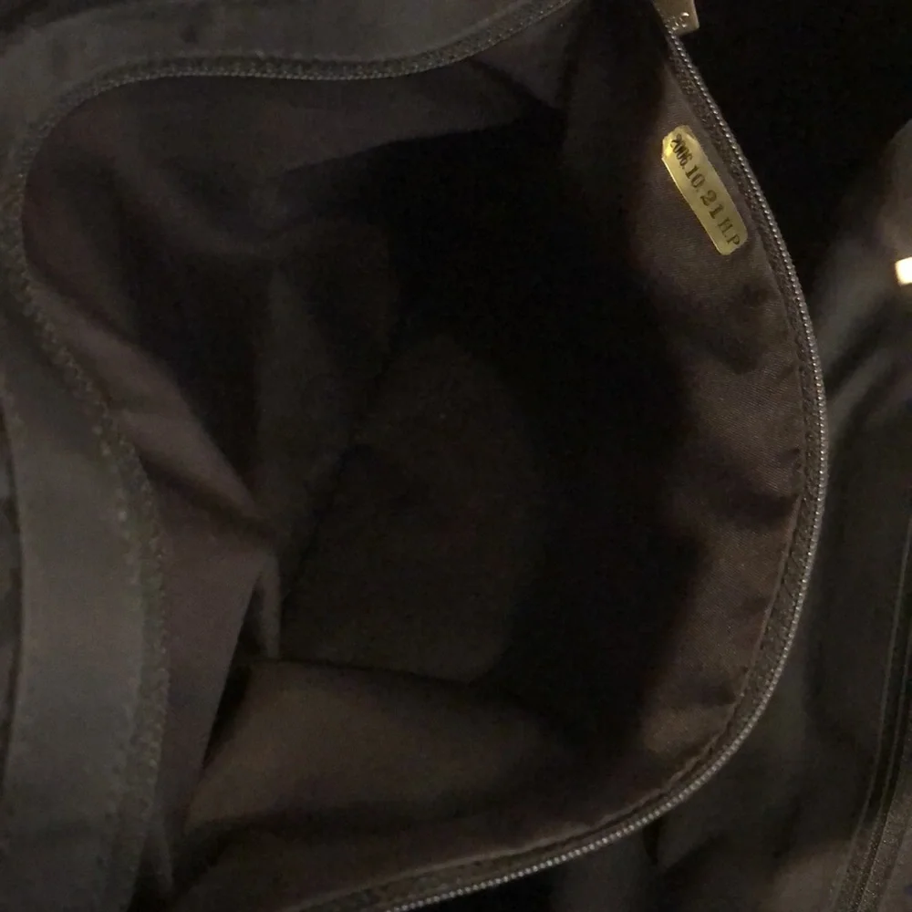 CHANEL Black Leather and Black Canvas Traveline Shoulder Bag AUTHENTIC